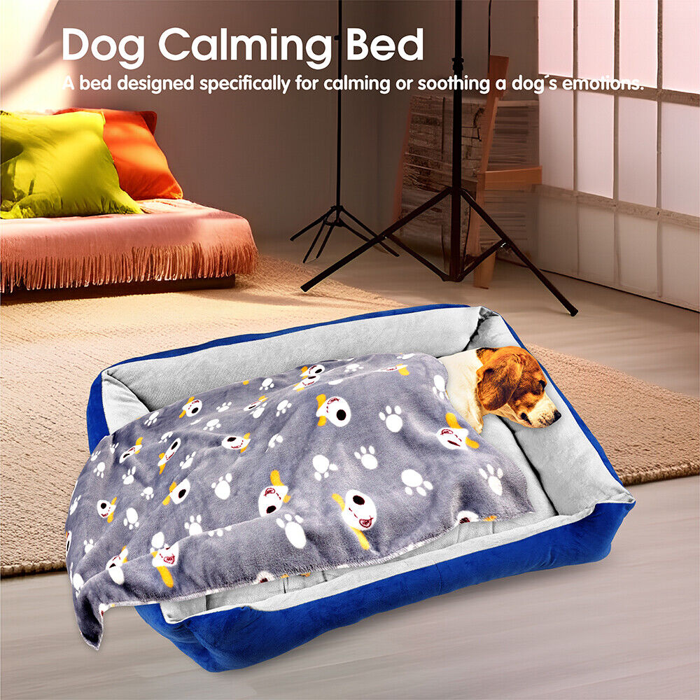 Navy Dog Bed Pet Cat Calming Floor Mat Sleeping Cave Washable Extra Large