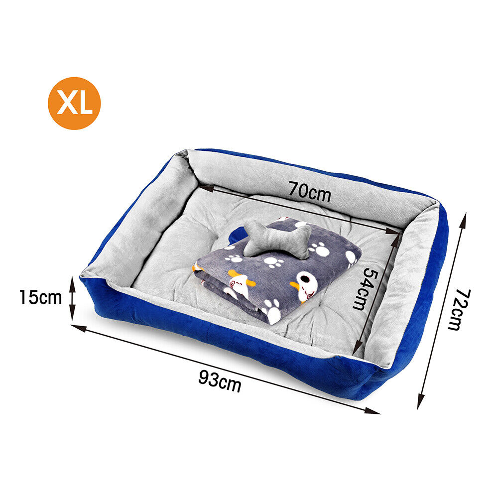 Navy Dog Bed Pet Cat Calming Floor Mat Sleeping Cave Washable Extra Large