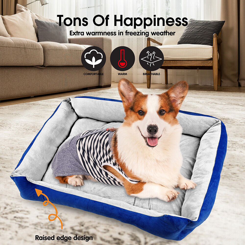 Navy Dog Bed Pet Cat Calming Floor Mat Sleeping Cave Washable Extra Large