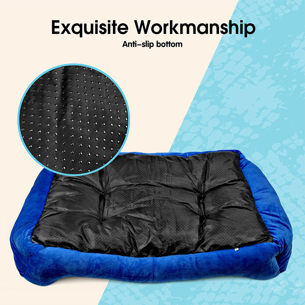 Navy Dog Bed Pet Cat Calming Floor Mat Sleeping Cave Washable Extra Large