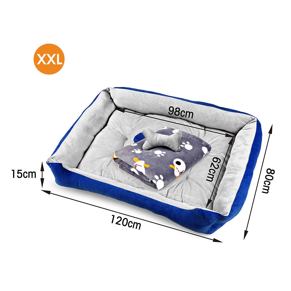 Navy Dog Bed Pet Cat Calming Floor Mat Sleeping Cave Washable Extra Large