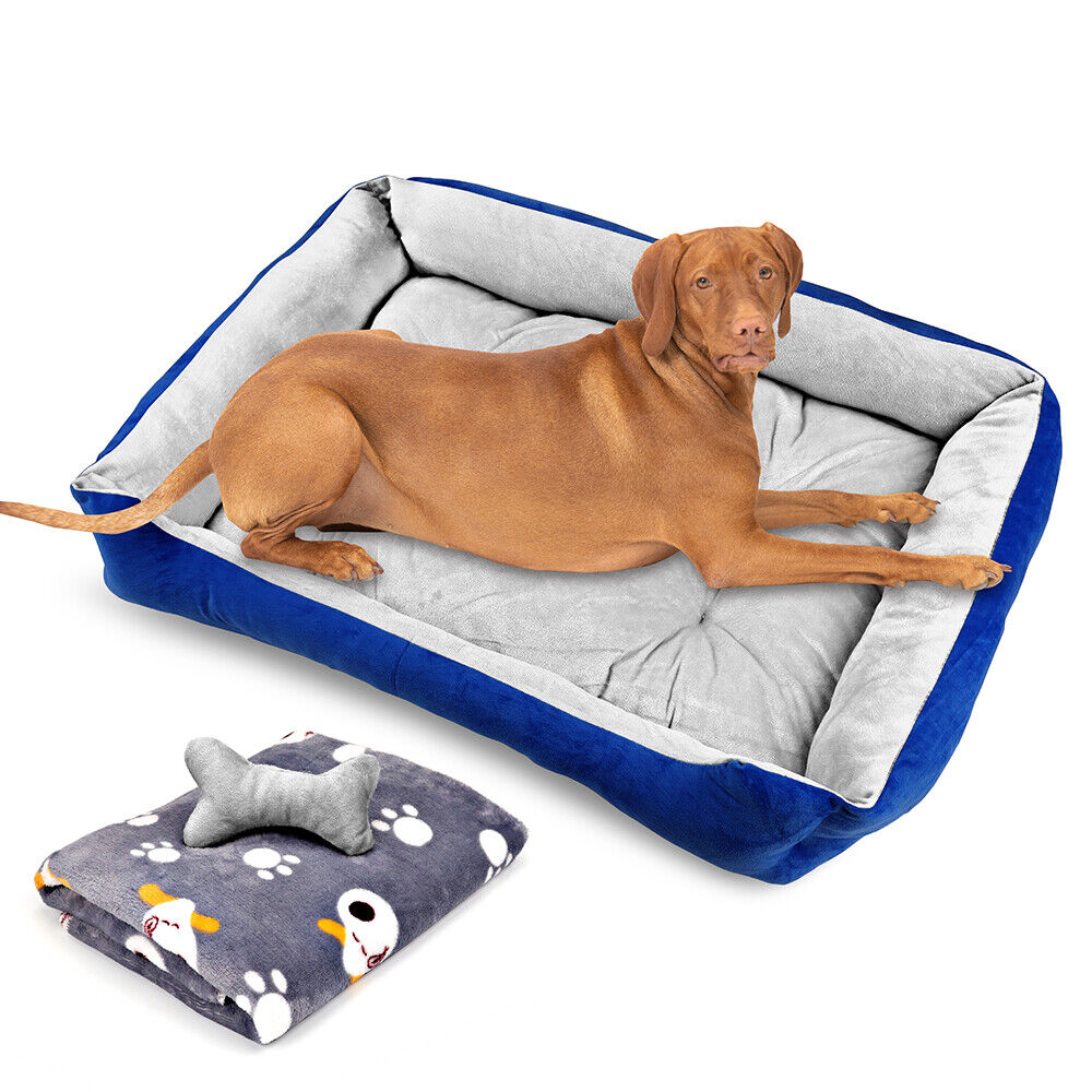Navy Dog Bed Pet Cat Calming Floor Mat Sleeping Cave Washable Extra Large