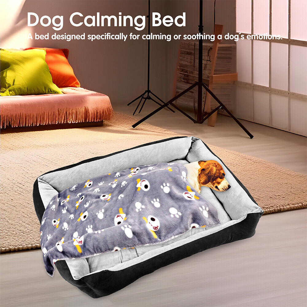 Navy Dog Bed Pet Cat Calming Floor Mat Sleeping Cave Washable Extra Large