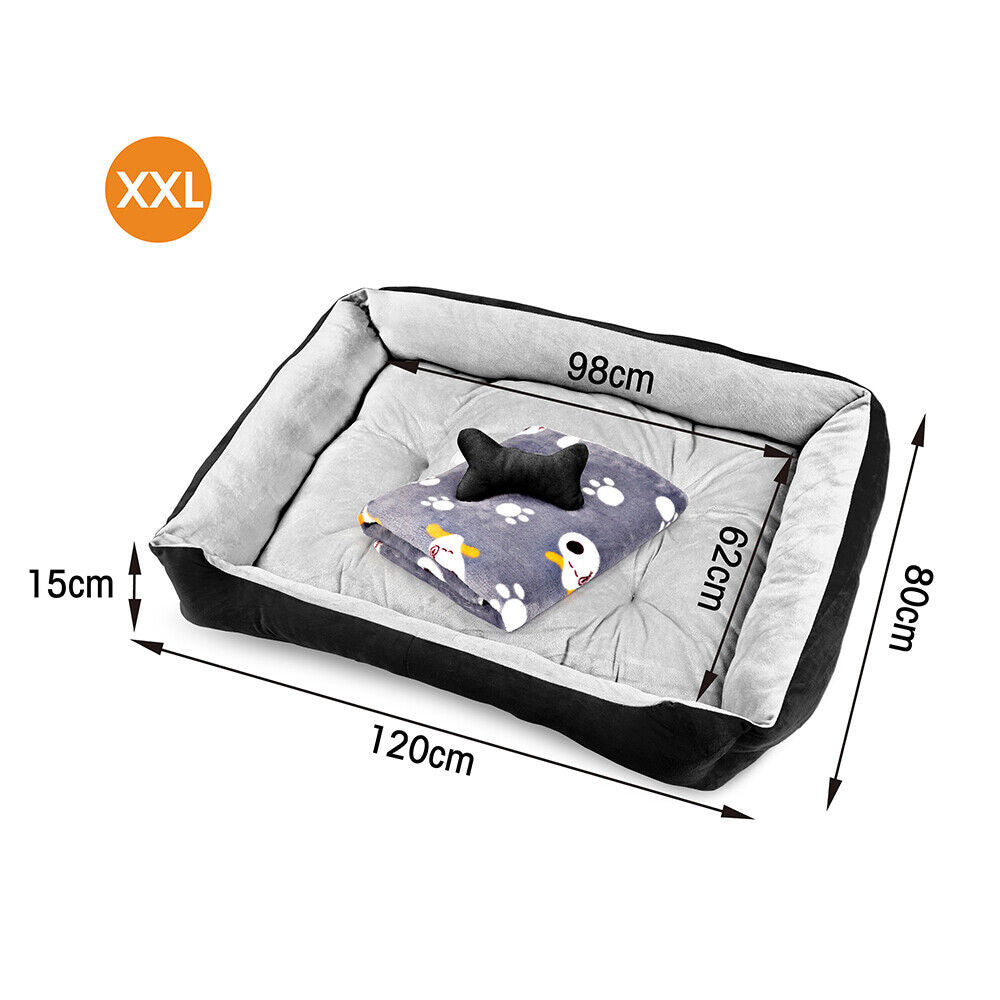 Navy Dog Bed Pet Cat Calming Floor Mat Sleeping Cave Washable Extra Large