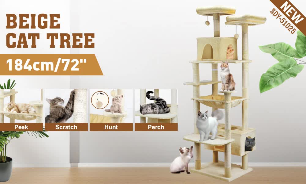 184cm Road Cat Tree Tower Scratching Post Scratcher Condo with Big Hammock