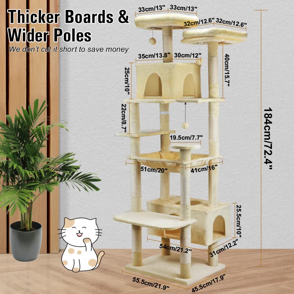 184cm Road Cat Tree Tower Scratching Post Scratcher Condo with Big Hammock