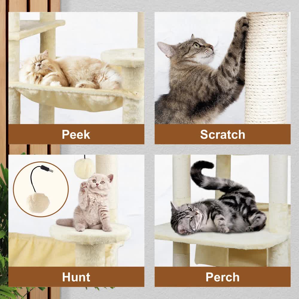 184cm Road Cat Tree Tower Scratching Post Scratcher Condo with Big Hammock