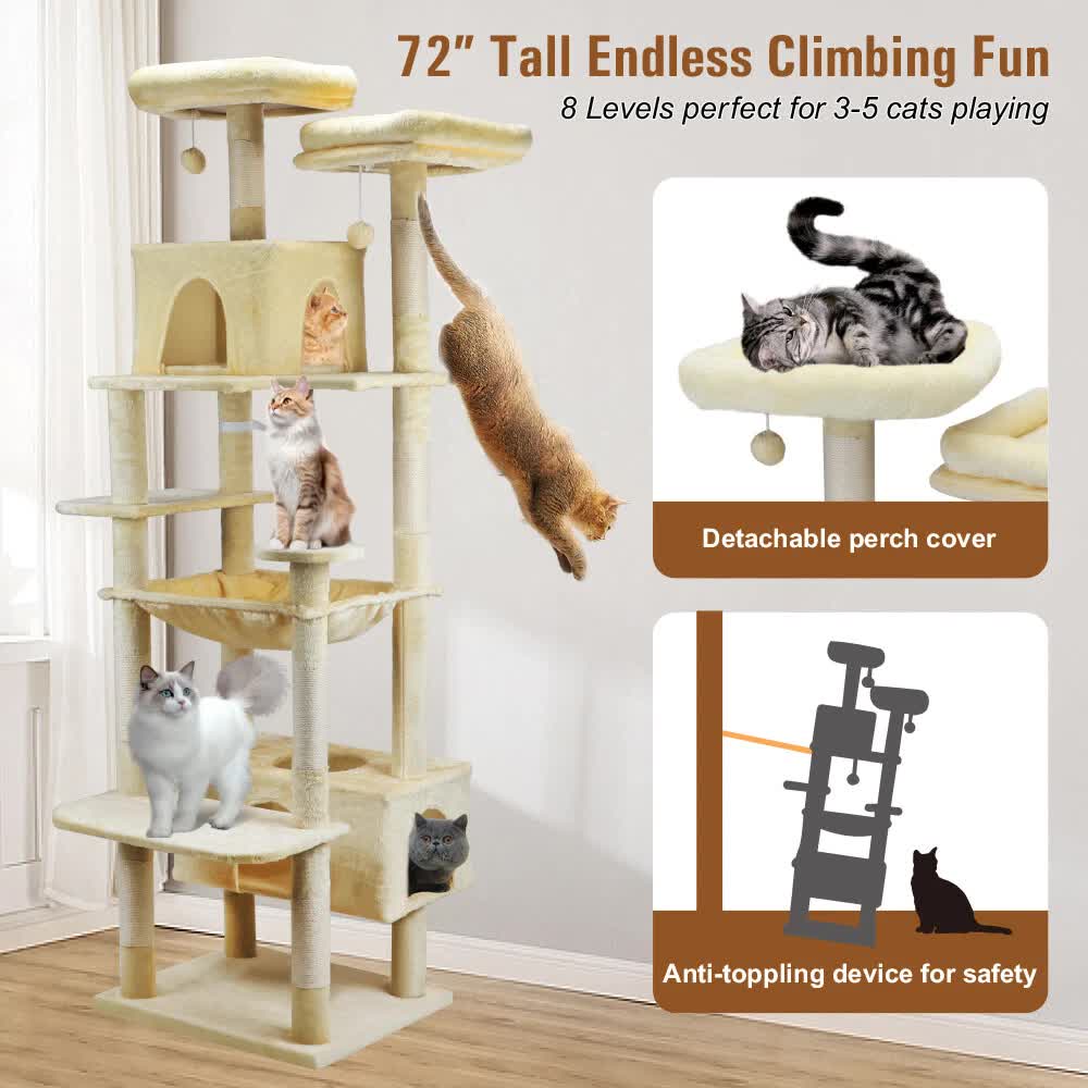 184cm Road Cat Tree Tower Scratching Post Scratcher Condo with Big Hammock