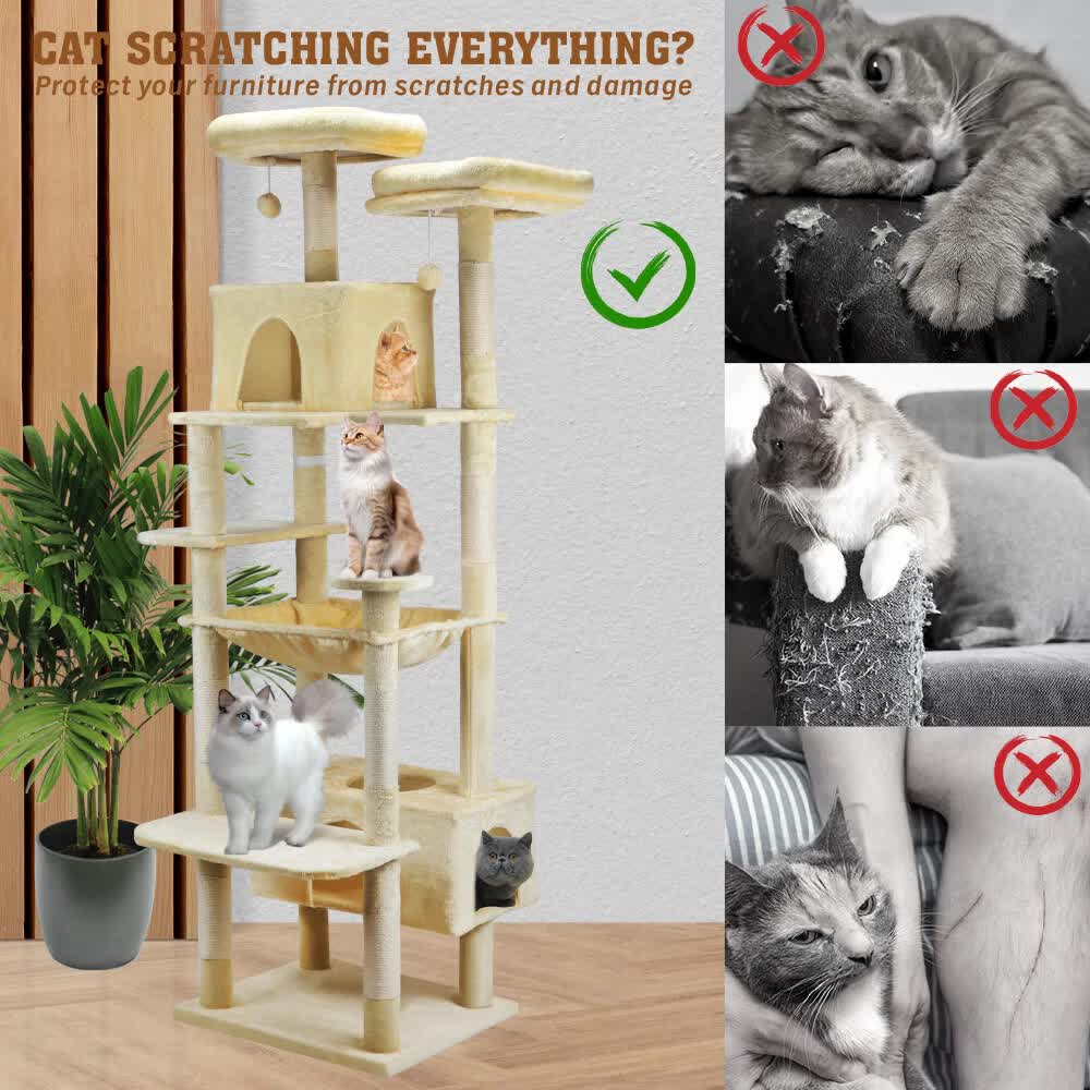 184cm Road Cat Tree Tower Scratching Post Scratcher Condo with Big Hammock
