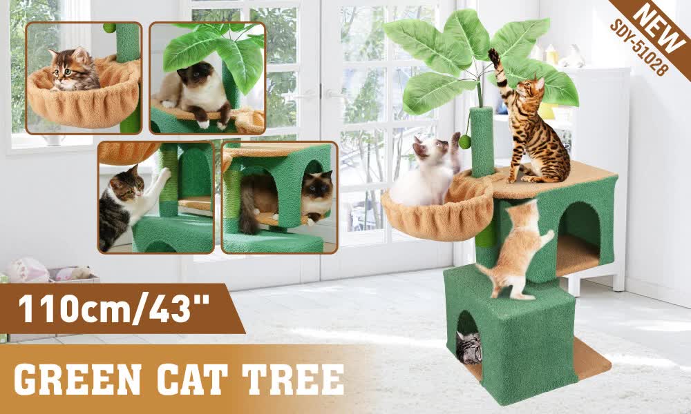 1.1M Cat Tree Scratching Post Palm Tree Cat Post Dangling Balls Cat Toy