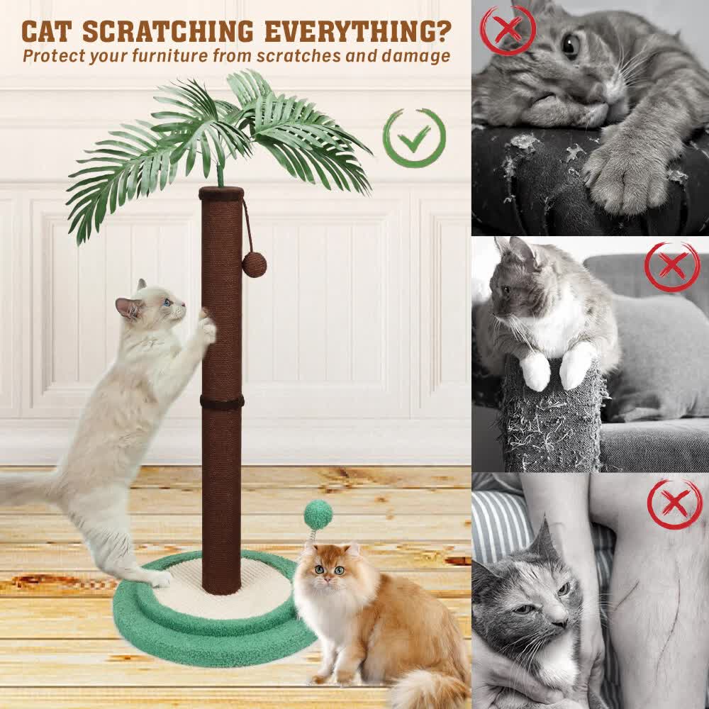 Cat Tree Scratching Post Large Palm Tree Cat Post Dangling Balls Cat Toy