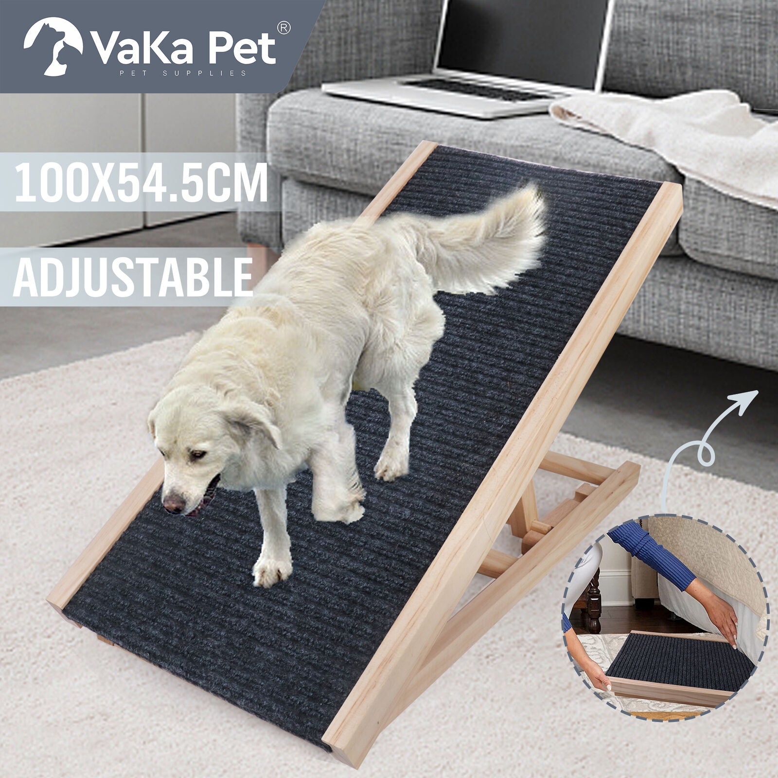 100cm Foldable Dog Pet Ramp Adjustable Height Dogs Stairs For Bed Sofa