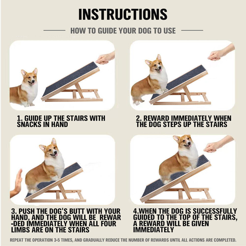 100cm Foldable Dog Pet Ramp Adjustable Height Dogs Stairs For Bed Sofa