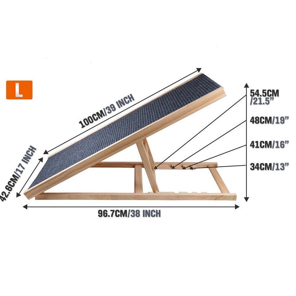 100cm Foldable Dog Pet Ramp Adjustable Height Dogs Stairs For Bed Sofa