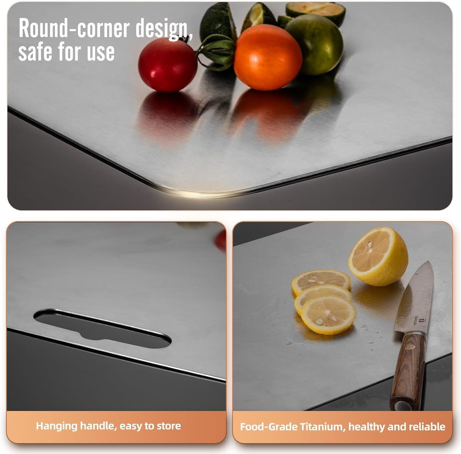 Stainless Titanium Steel Anti-Bacterial Mildew-Proof Cutting Chopping Board 23 x 34cm