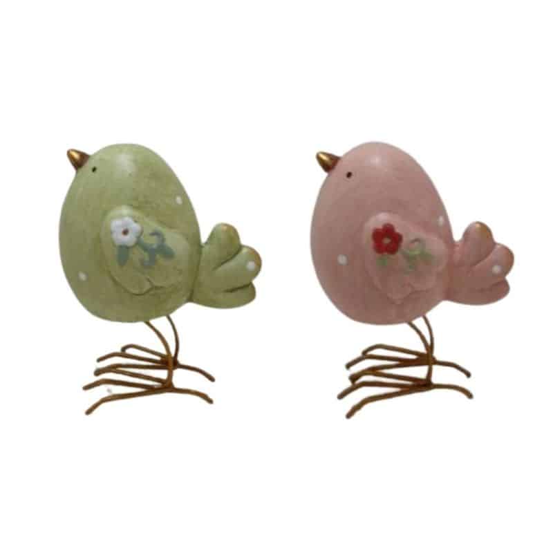 Set 2 Asst Green + Pink Birds 13cm