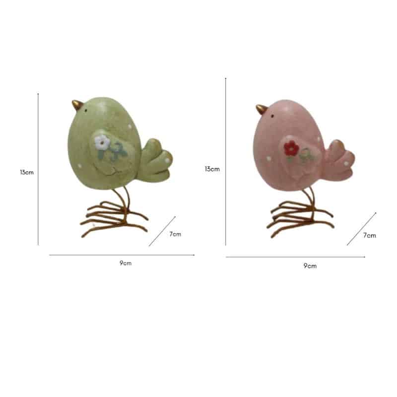 Set 2 Asst Green + Pink Birds 13cm