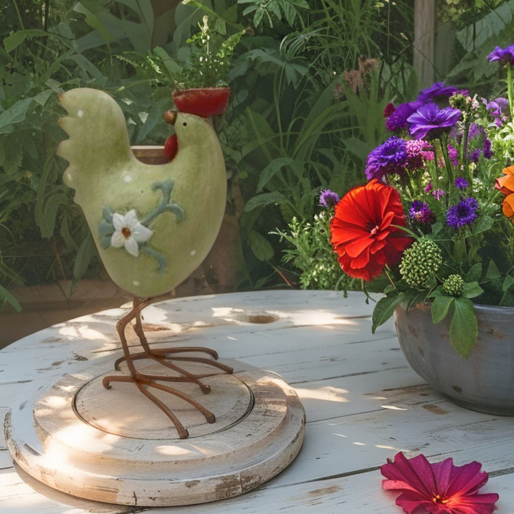 Green Chicken w Flower 20cm