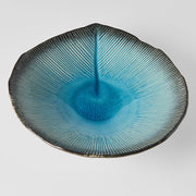 Bowl Shallow Leaf Shape 25cm Sky Blue Glaze