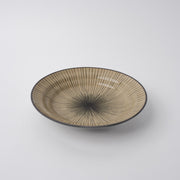 Bowl Shallow Flat Based 20cm Green Converging Line Glaze