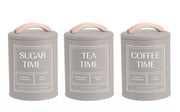Set 3 Almond Cream Metal Coffee Tea Sugar Storage Tins 11x15cm