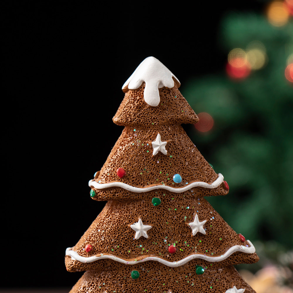 2 Pcs (1 Yellow + 1 Brown) Charming Gingerbread Christmas Tree Figurine - Festive Resin Holiday Table Decor Ornament