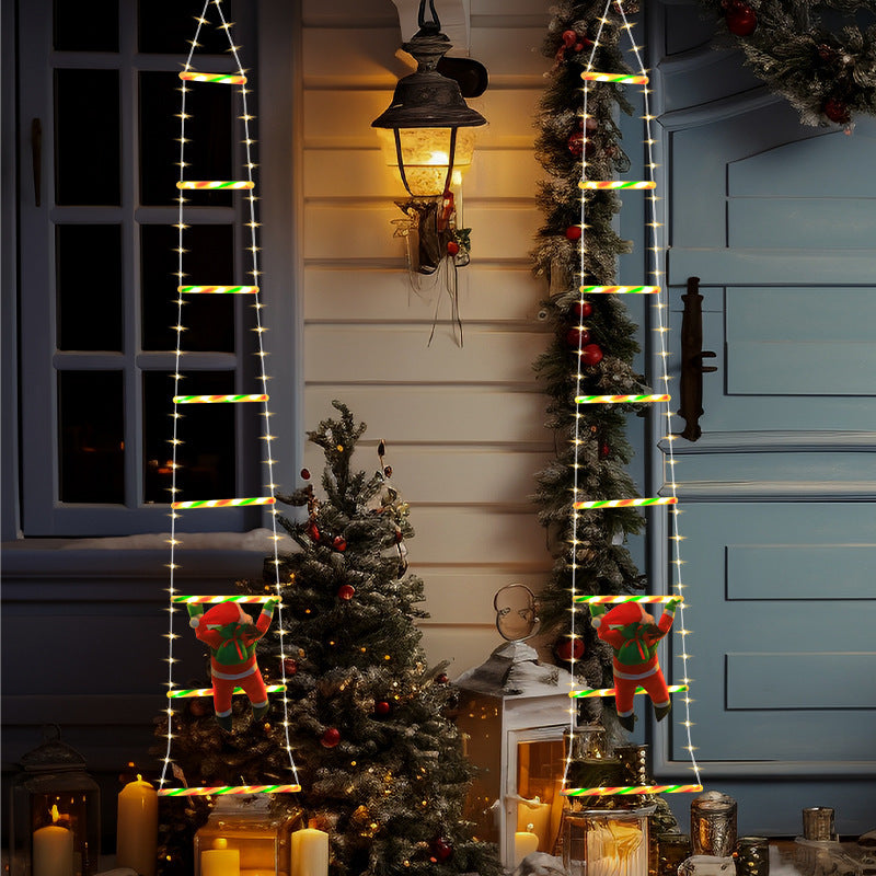 Festive Climbing Santa LED Ladder Light - USB Powered Outdoor Christmas Hanging Decoration with Remote(1.7m)