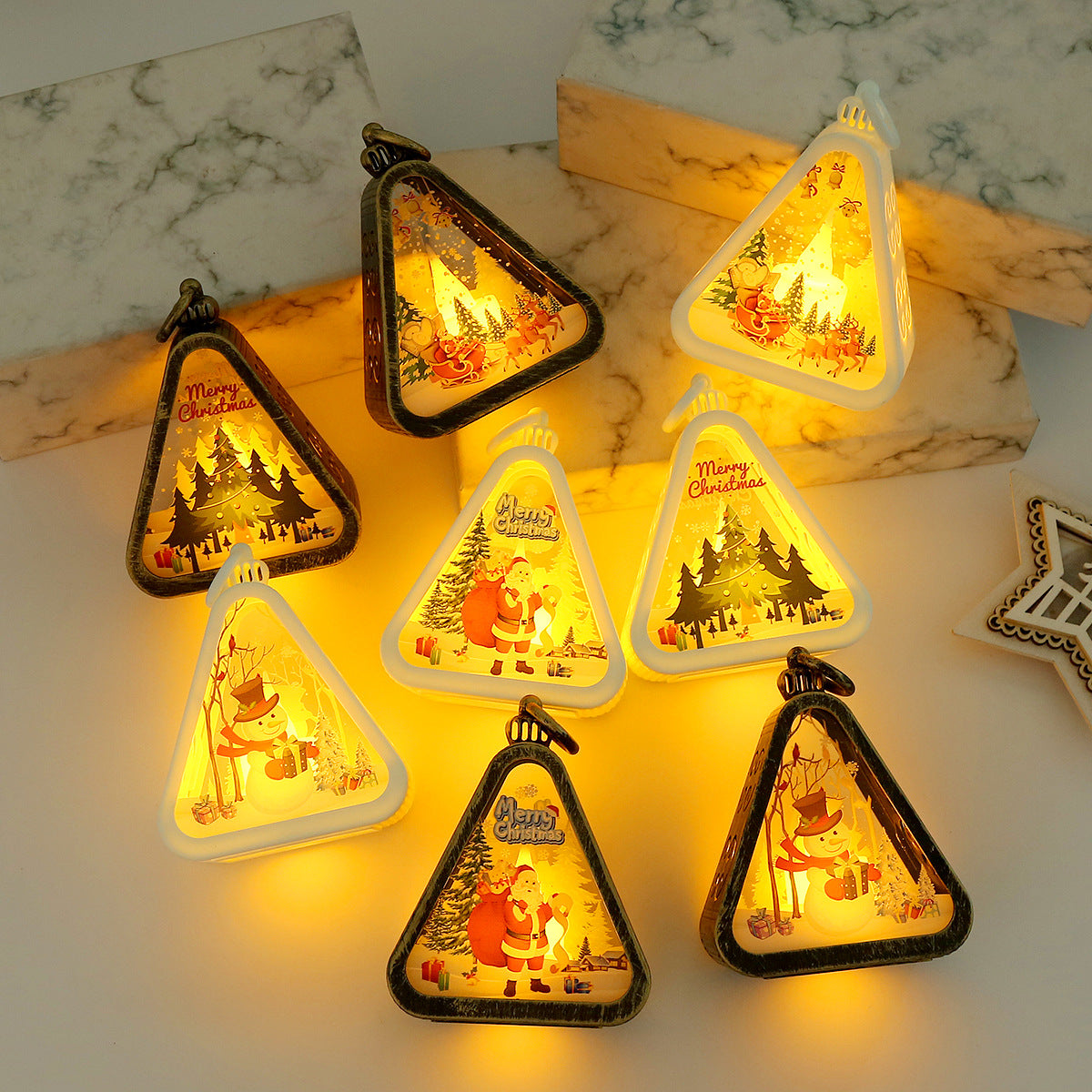 White Elk Charming Christmas Scene Mini Lanterns (Set of 3) - Battery Operated LED Lights for a Cozy Holiday Glow