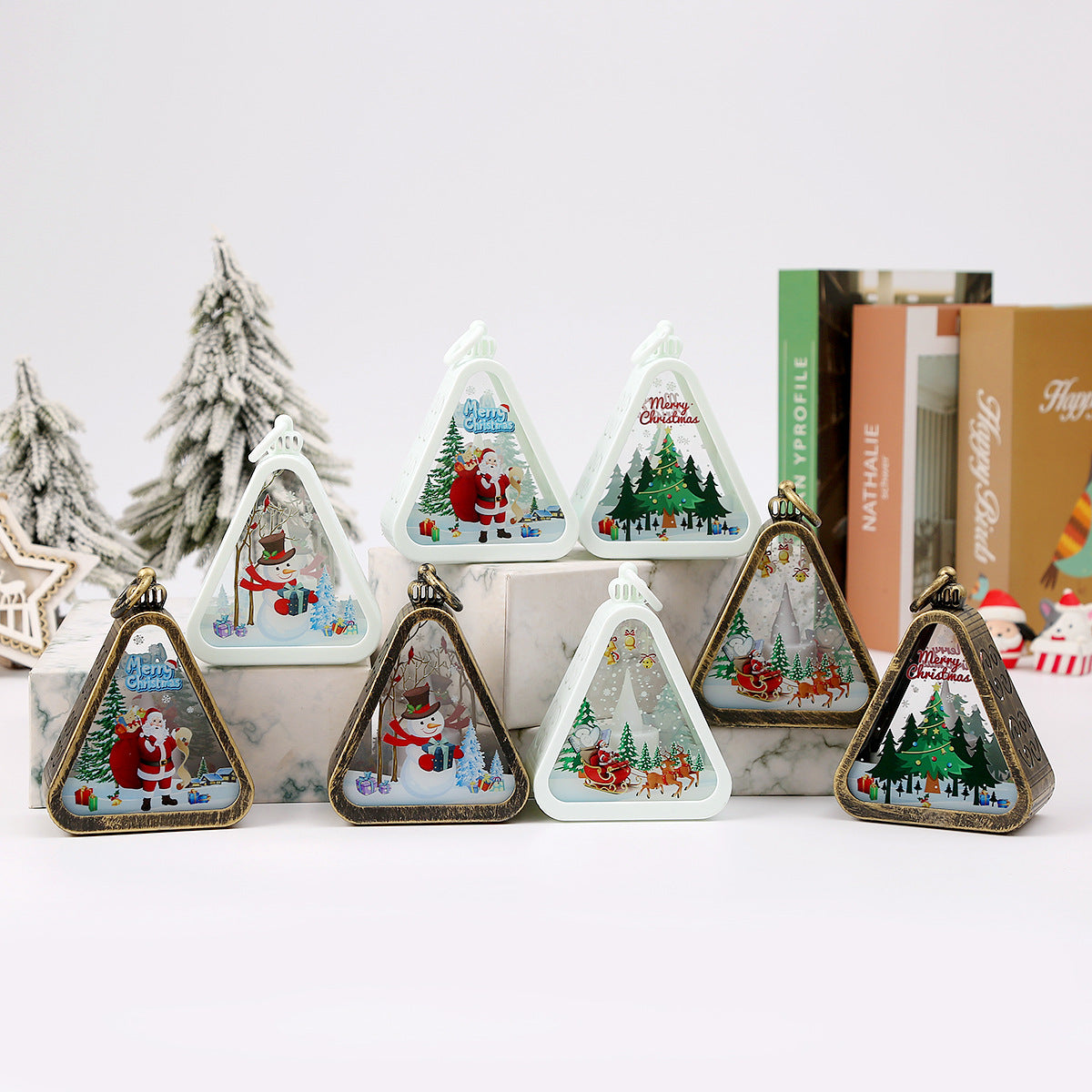 White Elk Charming Christmas Scene Mini Lanterns (Set of 3) - Battery Operated LED Lights for a Cozy Holiday Glow