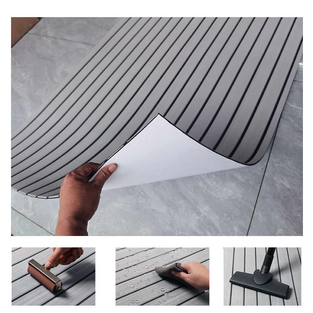 Grey Striped EVA Boat Deck Mat - Waterproof Non-Slip Flooring for Yacht, Boat, and Outdoor Use(2400x300x6mm)