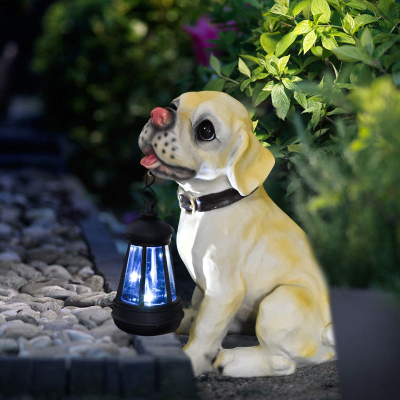 Solar Dog Garden Statue with Lantern Waterproof Resin Puppy Ornament for Outdoor Patio Pathway Backyard Decoration Australian Pet Lovers(D)