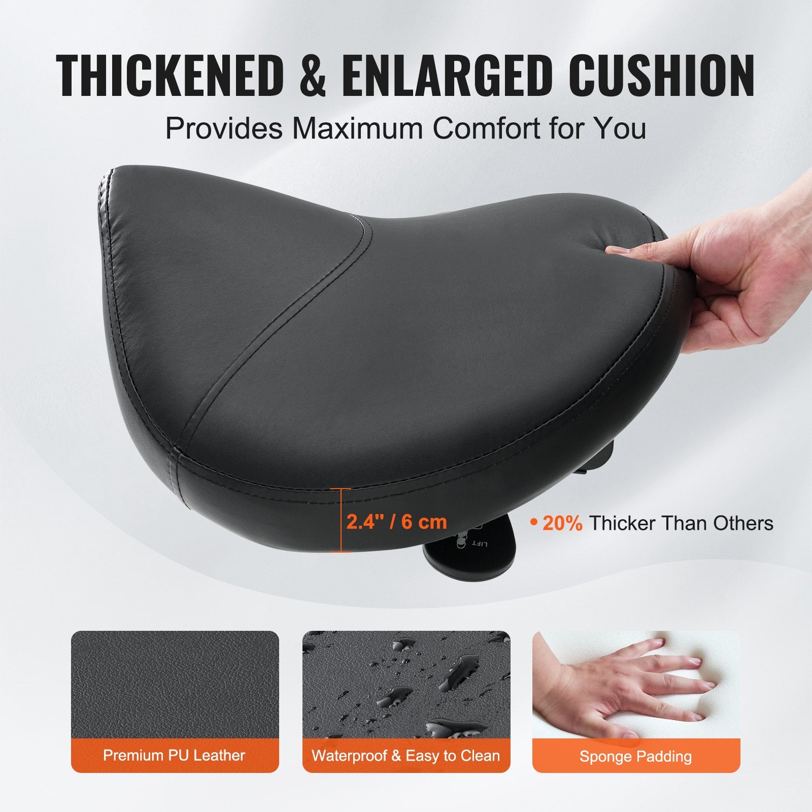 Height Adjustable Thickened PU Leather Swivel Saddle Stools Chair for Salon, Black