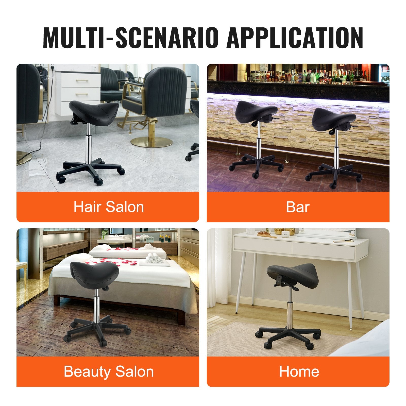 Height Adjustable Thickened PU Leather Swivel Saddle Stools Chair for Salon, Black
