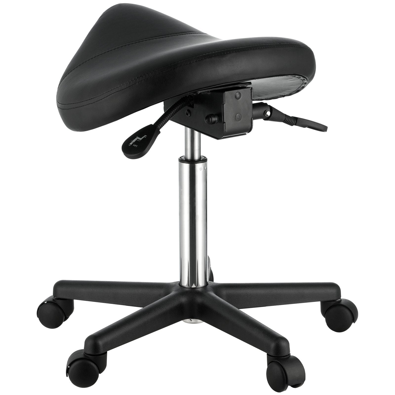 Height Adjustable Thickened PU Leather Swivel Saddle Stools Chair for Salon, Black
