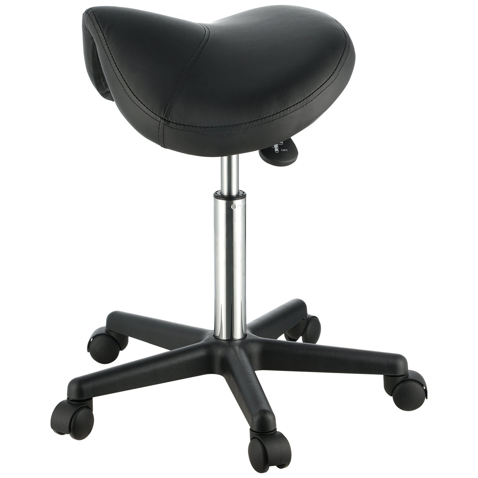 Height Adjustable Thickened PU Leather Swivel Saddle Stools Chair for Salon, Black