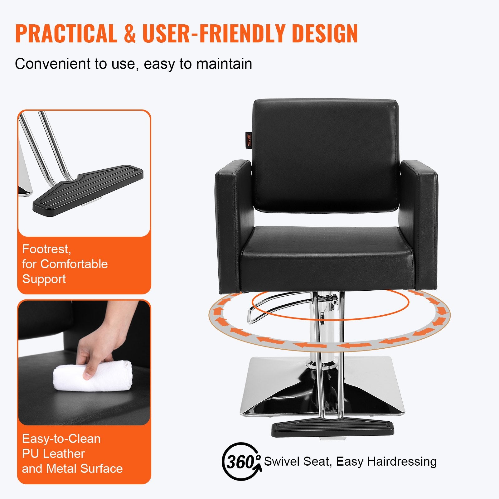 Salon Chair, Swivel Hair Salon Chair with Footrest for Beauty Spa Shampoo, Styling Chair with Heavy Duty Hydraulic Pump, Black