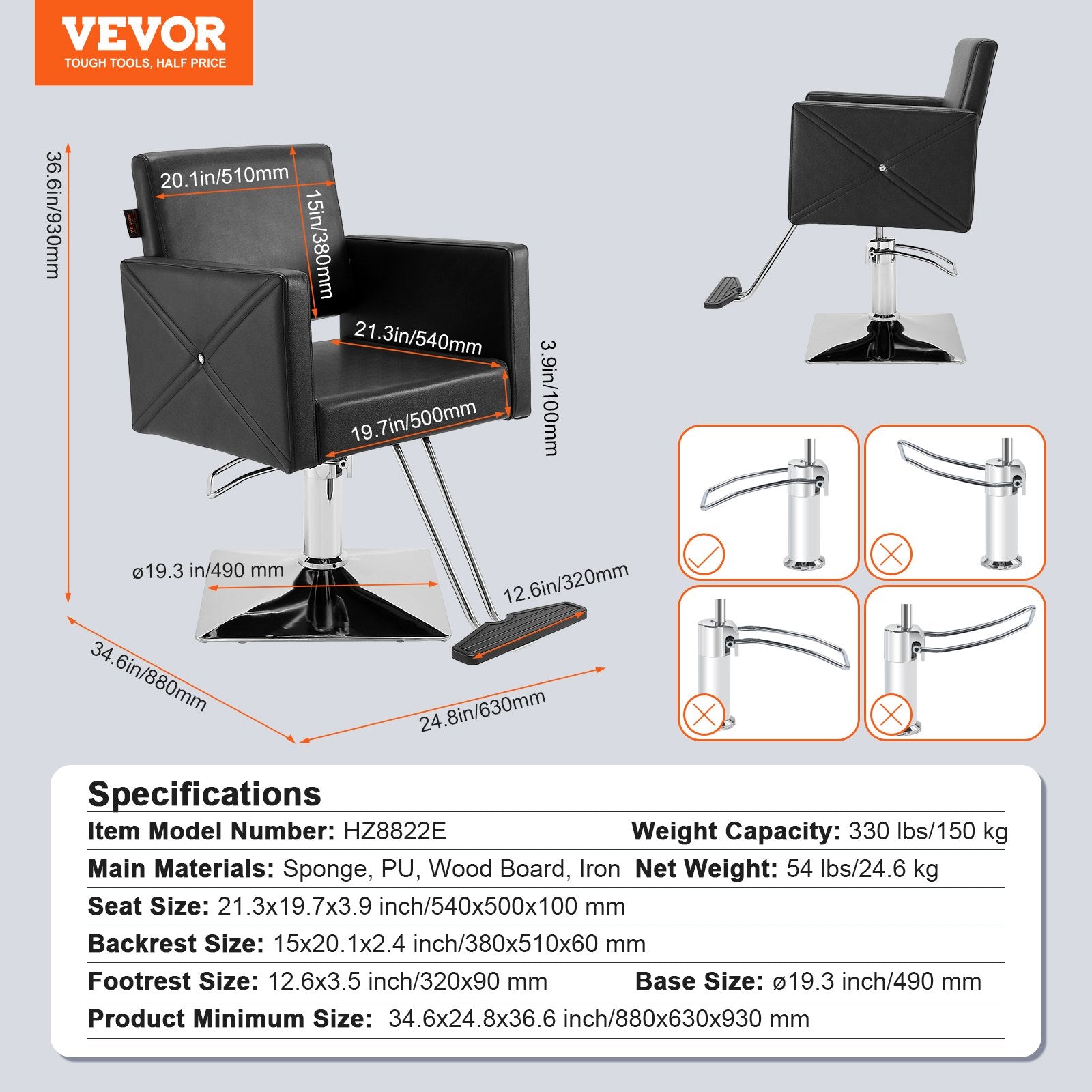 Salon Chair, Swivel Hair Salon Chair with Footrest for Beauty Spa Shampoo, Styling Chair with Heavy Duty Hydraulic Pump, Black