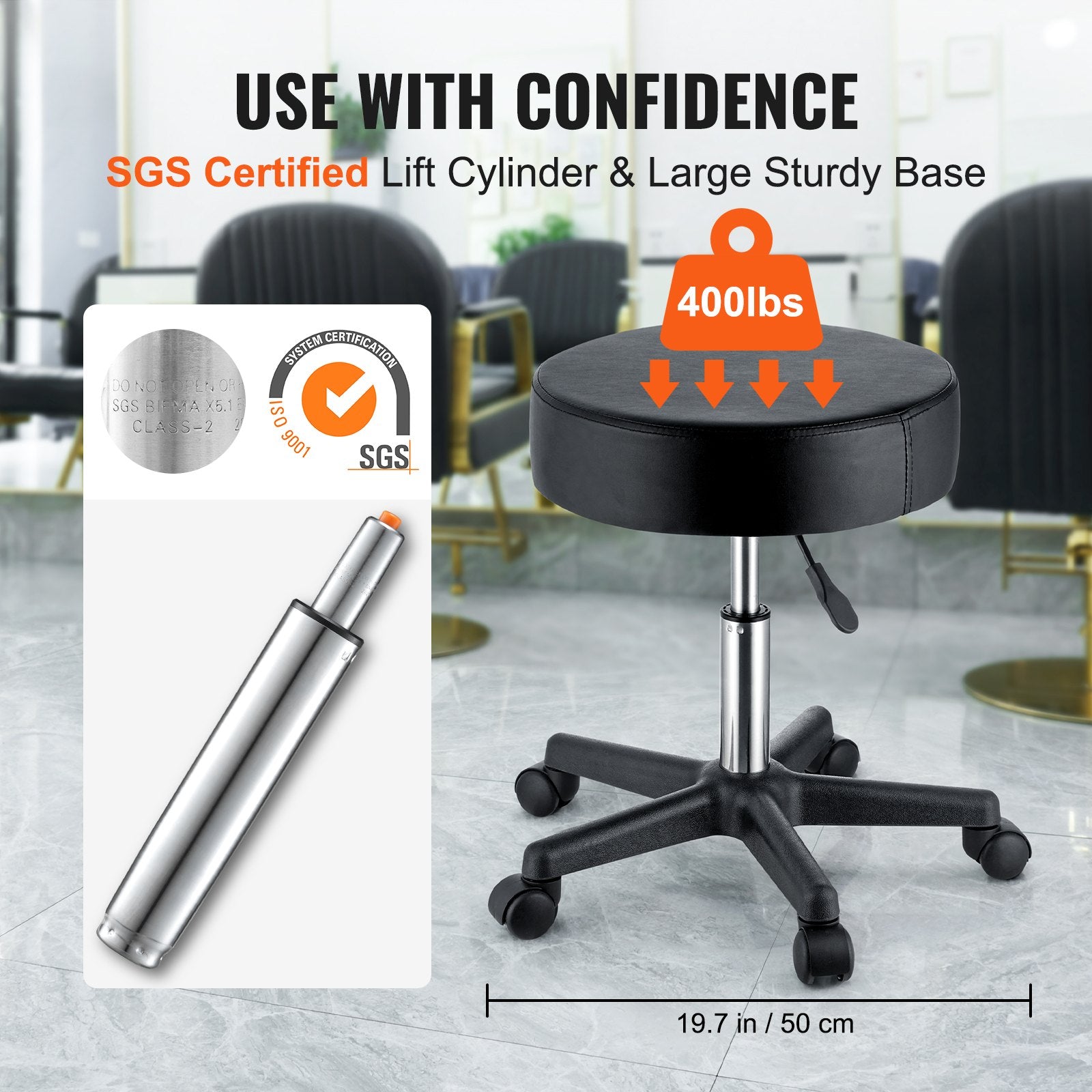 Adjustable Height Stool with Ultra-Thick Seat Cushion, Swivel Stools Chair for Salon,Black