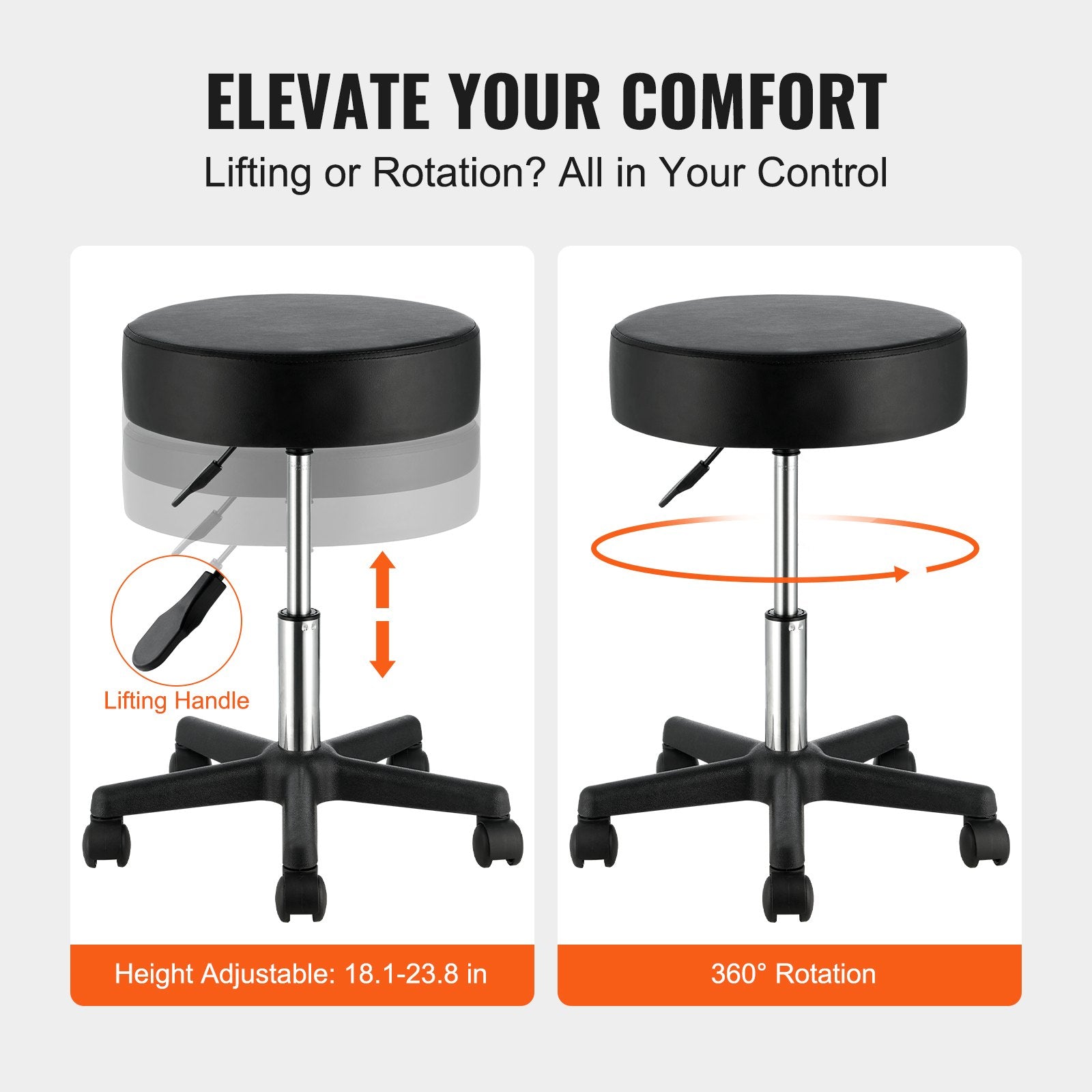 Adjustable Height Stool with Ultra-Thick Seat Cushion, Swivel Stools Chair for Salon,Black