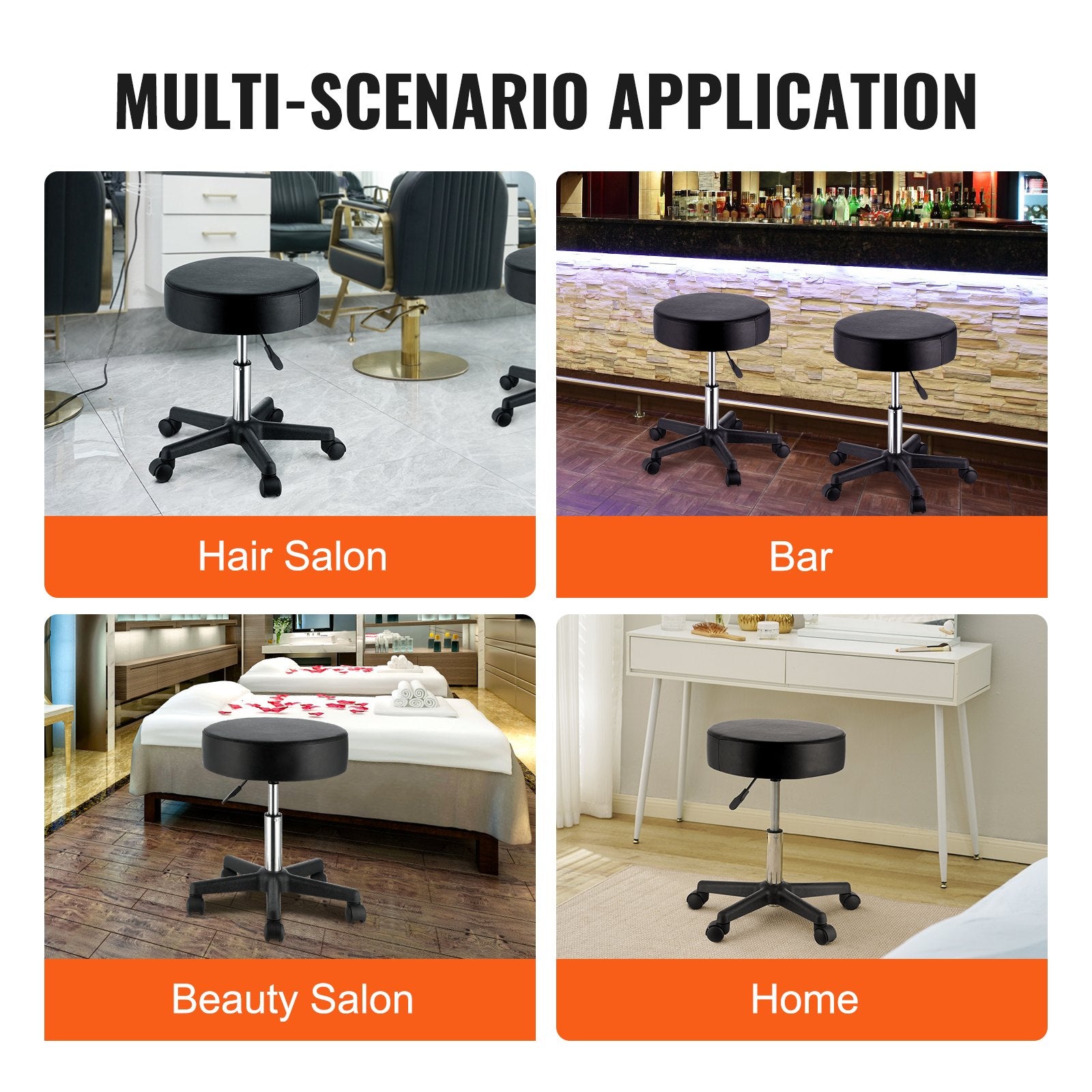 Adjustable Height Stool with Ultra-Thick Seat Cushion, Swivel Stools Chair for Salon,Black