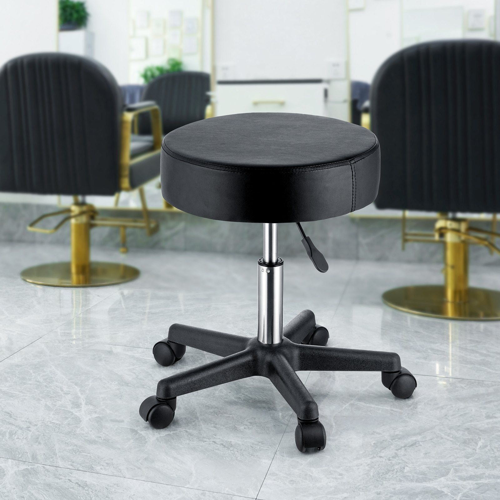 Adjustable Height Stool with Ultra-Thick Seat Cushion, Swivel Stools Chair for Salon,Black